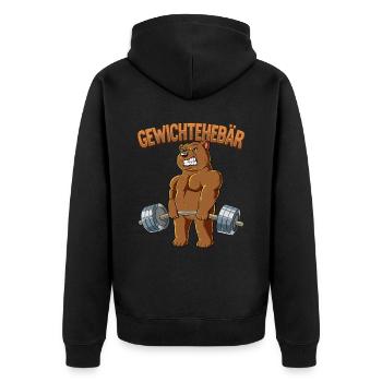 Gewichtehebär Bodybuilding Fitness Gym - Unisex Premium Bio Zip Hoodie - Schwarz - Hinten - Nico (187cm)