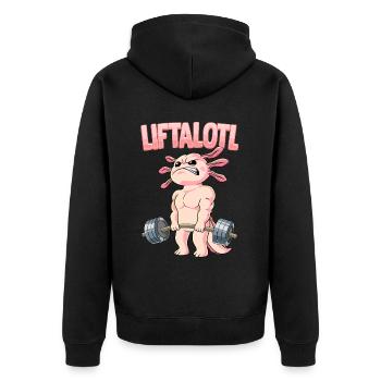 Liftalotl Bodybuilding Fitness Gym - Unisex Premium Bio Zip Hoodie - Schwarz - Hinten - Nico (187cm)