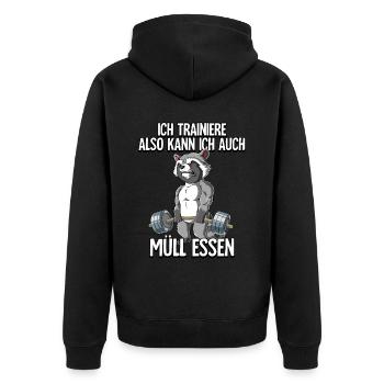 Waschbär Bodybuilding Fitness Gym - Unisex Premium Bio Zip Hoodie - Schwarz - Hinten - Nico (187cm)