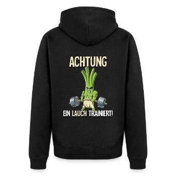 Lauch Bodybuilding Fitness Gym - Unisex Premium Bio Zip Hoodie - Schwarz - Hinten - Nico (187cm)