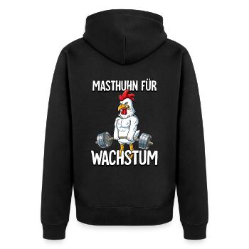 Masthuhn Für Wachstum Bodybuilding Fitness Gym - Unisex Premium Bio Zip Hoodie - Schwarz - Hinten - Nico (187cm)