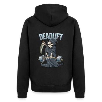 Deadlift Bodybuilding Fitness Gym - Unisex Premium Bio Zip Hoodie - Schwarz - Hinten - Nico (187cm)