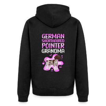 Deutsch Kurzhaar Grandma | Hundebesitzer Geschenk - Unisex Premium Bio Zip Hoodie - Schwarz - Hinten - Nico (187cm)