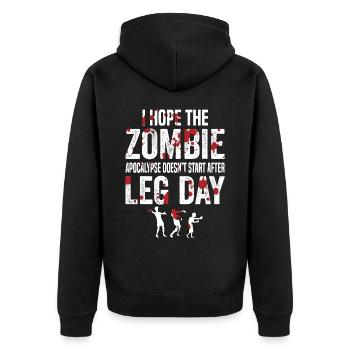 Funny Zombie Leg Day For Gym Lover - Unisex Premium Bio Zip Hoodie - Schwarz - Hinten - Nico (187cm)