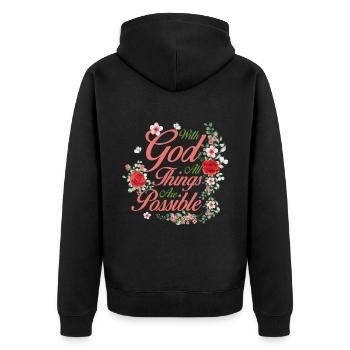 Jesus Christ Matthew 19:26 Christian Bible Verse - Unisex Premium Bio Zip Hoodie - Schwarz - Hinten - Nico (187cm)