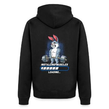 Hase Muskeln Aufbauen Bodybuilding Fitness Gym - Unisex Premium Bio Zip Hoodie - Schwarz - Hinten - Nico (187cm)