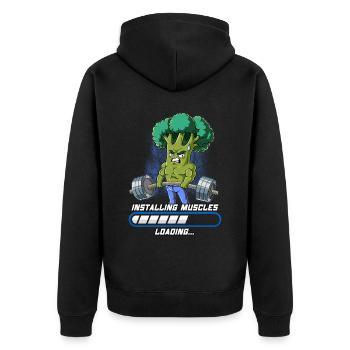 Brokkoli Muskeln Aufbauen Bodybuilding Fitness Gym - Unisex Premium Bio Zip Hoodie - Schwarz - Hinten - Nico (187cm)