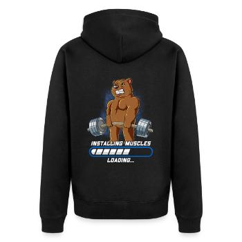 Bär Muskeln Aufbauen Bodybuilding Fitness Gym - Unisex Premium Bio Zip Hoodie - Schwarz - Hinten - Nico (187cm)
