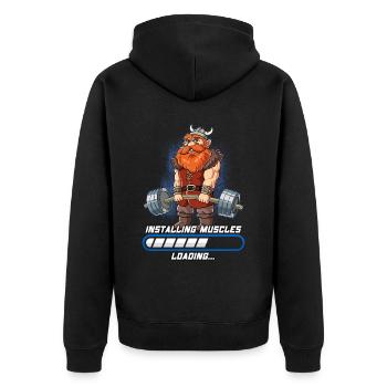 Wikinger Muskeln Aufbauen Bodybuilding Fitness Gym - Unisex Premium Bio Zip Hoodie - Schwarz - Hinten - Nico (187cm)