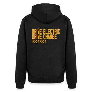 Énergie renouvelable, voitures électriques, vie des véhicules électriques, conducteurs de véhicules électriques - Veste à capuche bio Premium Unisexe - noir - Dos - Nico (187cm)