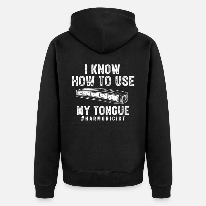 Harmonica player, Unny harmonica - Unisex Premium Organic Zip Hoodie - black