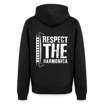 Harmonica player, Unny harmonica - Unisex Premium Organic Zip Hoodie - black - Back - Nico (187cm)