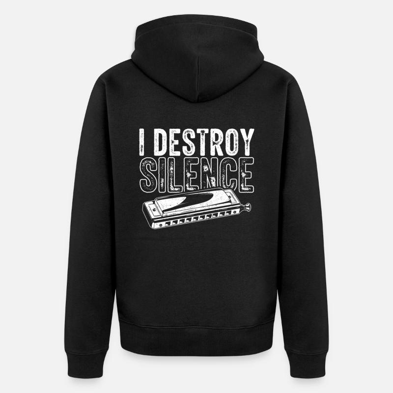 Harmonica player, Unny harmonica - Unisex Premium Organic Zip Hoodie - black