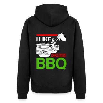 Koreanisches BBQ, Koreanisch - Unisex Premium Bio Zip Hoodie - Schwarz - Hinten - Nico (187cm)