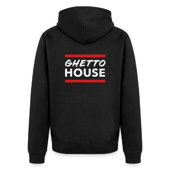 Ghetto House Music Minimalistisch Booty House - Unisex Premium Bio Zip Hoodie - Schwarz - Hinten - Nico (187cm)