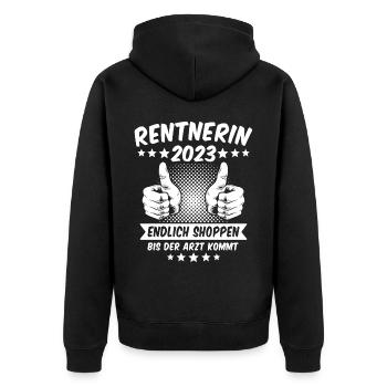 Rentnerin 2023 Ruhestand Rente - Unisex Premium Bio Zip Hoodie - Schwarz - Hinten - Nico (187cm)