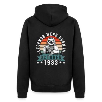 Legends were born In October 1933 Sloth Sloth - Unisex Premium Organic Zip Hoodie - black - Back - Nico (187cm)