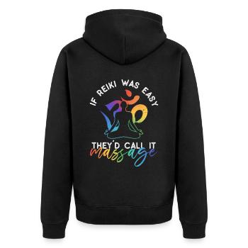 Reiki Meister - Unisex Premium Bio Zip Hoodie - Schwarz - Hinten - Nico (187cm)