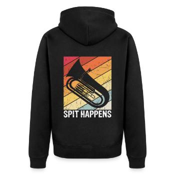 Spit Happens! Trompete Orchester Musik Geschenk Tr - Unisex Premium Bio Zip Hoodie - Schwarz - Hinten - Nico (187cm)