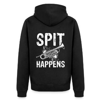 Spit Happens! Trompete Orchester Musik Geschenk Tr - Unisex Premium Bio Zip Hoodie - Schwarz - Hinten - Nico (187cm)