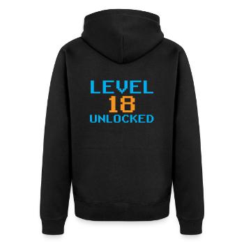 Level 18 Unlocked Celebration Birthday Eighteen - Unisex Premium Organic Zip Hoodie - black - Back - Nico (187cm)
