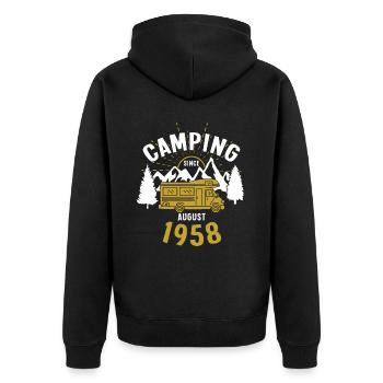 Anniversaire: Camping depuis août 1958 Camping-car - Veste à capuche bio Premium Unisexe - noir - Dos - Nico (187cm)