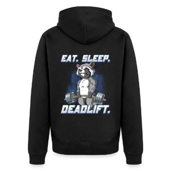 Waschbär Bodybuilding Fitness Gym Deadlift - Unisex Premium Bio Zip Hoodie - Schwarz - Hinten - Nico (187cm)