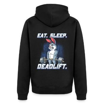 Hase Bodybuilding Fitness Gym Deadlift - Unisex Premium Bio Zip Hoodie - Schwarz - Hinten - Nico (187cm)