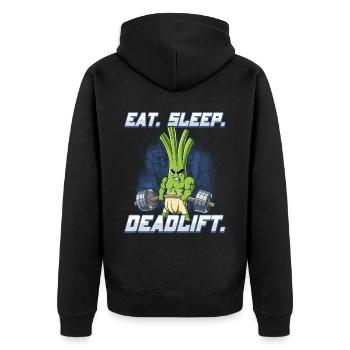Lauch Bodybuilding Fitness Gym Deadlift - Unisex Premium Bio Zip Hoodie - Schwarz - Hinten - Nico (187cm)