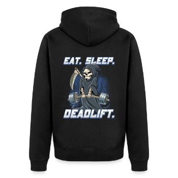 Sensenmann Bodybuilding Fitness Gym Deadlift - Unisex Premium Bio Zip Hoodie - Schwarz - Hinten - Nico (187cm)