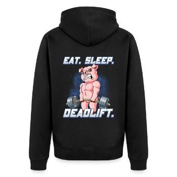 Schwein Bodybuilding Fitness Gym Deadlift - Unisex Premium Bio Zip Hoodie - Schwarz - Hinten - Nico (187cm)