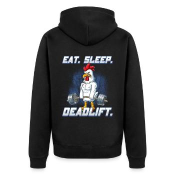 Hahn Bodybuilding Fitness Gym Deadlift - Unisex Premium Bio Zip Hoodie - Schwarz - Hinten - Nico (187cm)