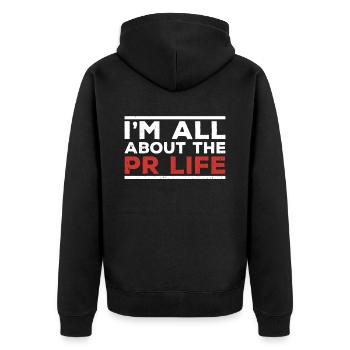 Mir Geht Es Um Das PR Leben Public Relations Beruf - Unisex Premium Bio Zip Hoodie - Schwarz - Hinten - Nico (187cm)