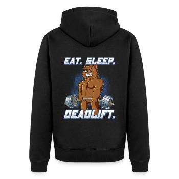 Bär Bodybuilding Fitness Gym Deadlift - Unisex Premium Bio Zip Hoodie - Schwarz - Hinten - Nico (187cm)