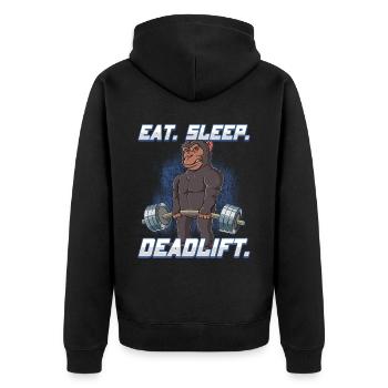 Chimpanzee Bodybuilding Fitness Gym Deadlift - Unisex Premium Organic Zip Hoodie - black - Back - Nico (187cm)
