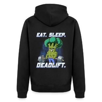 Brokkoli Bodybuilding Fitness Gym Deadlift - Unisex Premium Bio Zip Hoodie - Schwarz - Hinten - Nico (187cm)