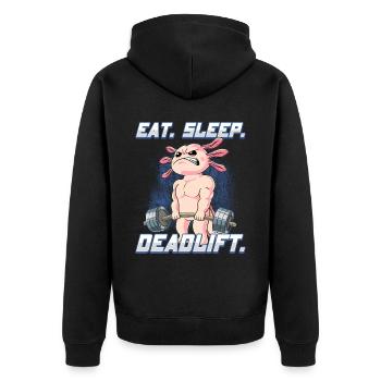 Axolotl Bodybuilding Fitness Gym Deadlift - Unisex Premium Bio Zip Hoodie - Schwarz - Hinten - Nico (187cm)