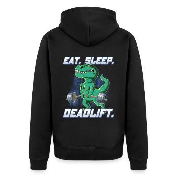 T-Rex Bodybuilding Fitness Gym Deadlift - Unisex Premium Bio Zip Hoodie - Schwarz - Hinten - Nico (187cm)