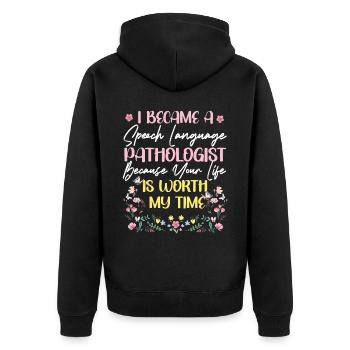Speech Therapist Therapy Assistant - Unisex Premium Organic Zip Hoodie - black - Back - Nico (187cm)