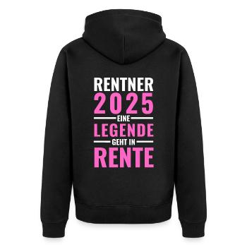 Rentnerin 2025 - Eine Legende geht in Rente - - Unisex Premium Bio Zip Hoodie - Schwarz - Hinten - Nico (187cm)