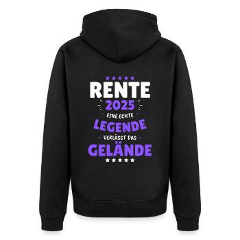RENTE 2025 EINE LEGENDE VERLÄSST DAS GELÄNDE! Das - Unisex Premium Bio Zip Hoodie - Schwarz - Hinten - Nico (187cm)