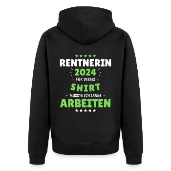 Rentnerin 2024 - Dafür musste ich lange Arbeiten! - Unisex Premium Bio Zip Hoodie - Schwarz - Hinten - Nico (187cm)