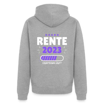 Rente 2023 - Der Countdown läuft! Das lustige - Unisex Premium Bio Zip Hoodie - Grau meliert - Hinten - Nico (187cm)