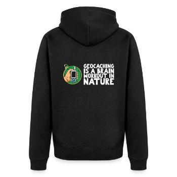 Geocaching is a brain workout in nature - Unisex Premium Organic Zip Hoodie - black - Back - Nico (187cm)