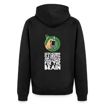Geocaching is a mental and physical challenge - Unisex Premium Organic Zip Hoodie - black - Back - Nico (187cm)