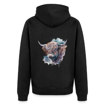 Hochlandrind Wasserfarben Portrait - Unisex Premium Bio Zip Hoodie - Schwarz - Hinten - Nico (187cm)
