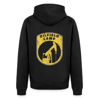 Ölfeld Bohrinsel Lager - Unisex Premium Bio Zip Hoodie - Schwarz - Hinten - Nico (187cm)