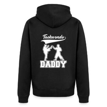 Taekwondo Vater Taekwondo Vater - Unisex Premium Bio Zip Hoodie - Schwarz - Hinten - Nico (187cm)