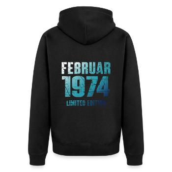 Februar 1974 Limited Edition Geburtstag Geschenk - Unisex Premium Bio Zip Hoodie - Schwarz - Hinten - Nico (187cm)