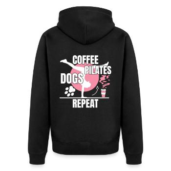 Coffee Pilates Dogs Repeat Funny Pilates - Unisex Premium Organic Zip Hoodie - black - Back - Nico (187cm)